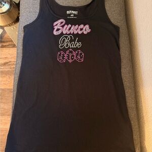 Old Navy Black Tank Top with Pink and White Design “Bunco Babe”